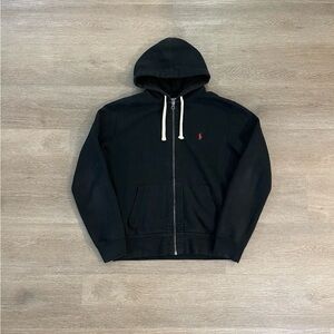 Polo by Ralph Lauren Men's Black Hoodie Sweater Zip Up Red Pony Logo Y2K 90’s